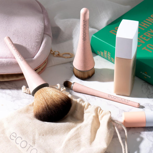 EcoTools 360 Ultimate Compact Hemp Makeup Brush Set with + Makeup Travel Bag, Set of 3 Brushes